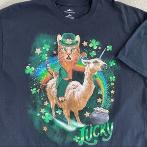 St Patrick’s Day Cat Llama Unicorn Short Sleeve Tshirt XL